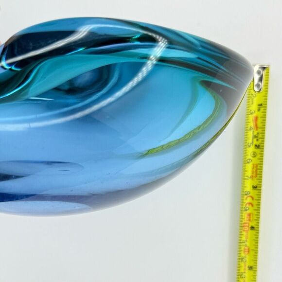 Mid-Century Murano Style Sommerso Blue Cobalt Heart Glass Bowl Ashtray - Picture 7 of 7